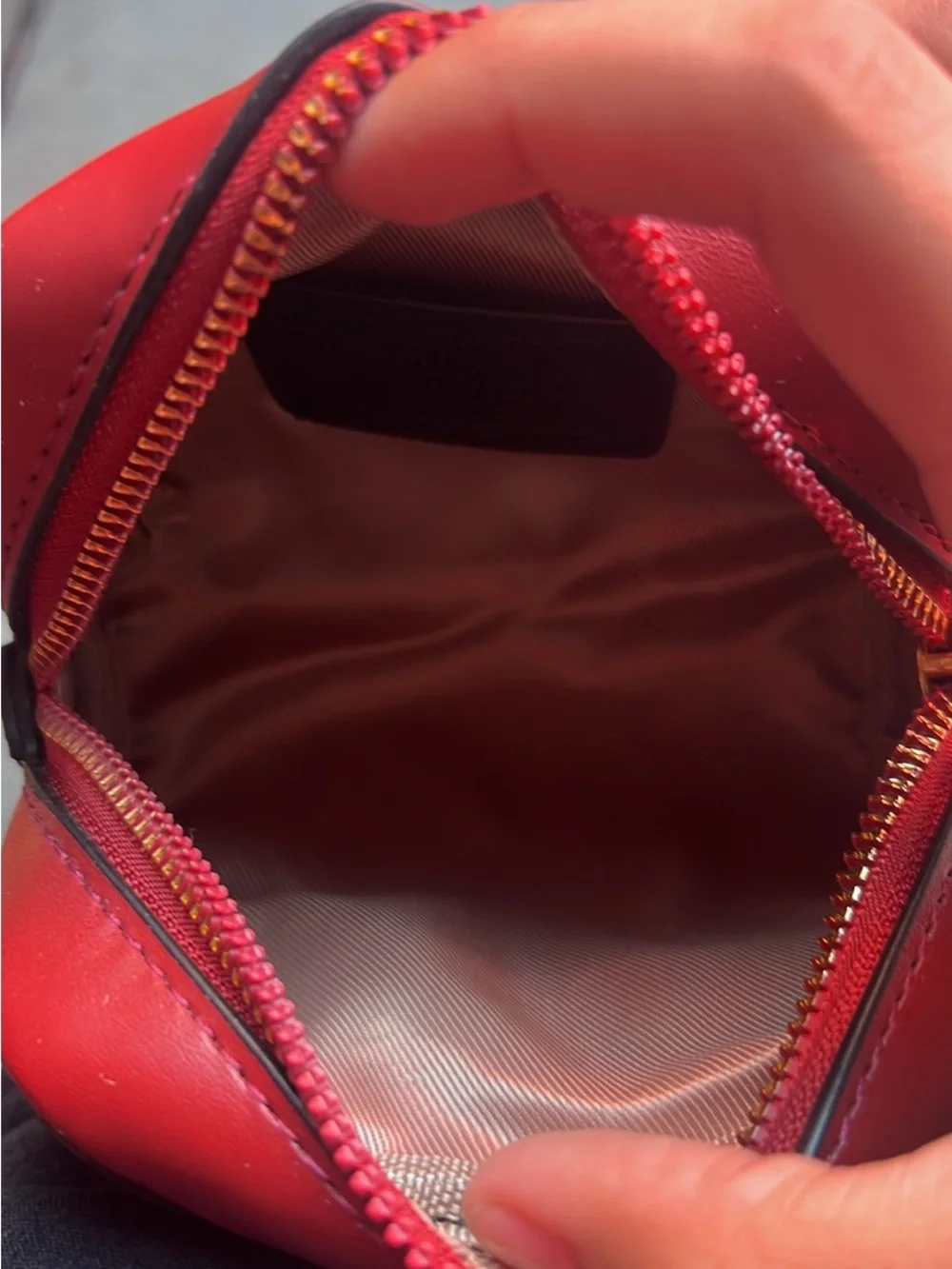 Coach Small Signature Wristlet Pouch in Brown and Red Trim